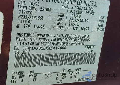 1999 Ford Explorer Eddie Bauer/Limited Edition/Xlt from USA, damaged, VIN 1FMDU32EXXZA17888